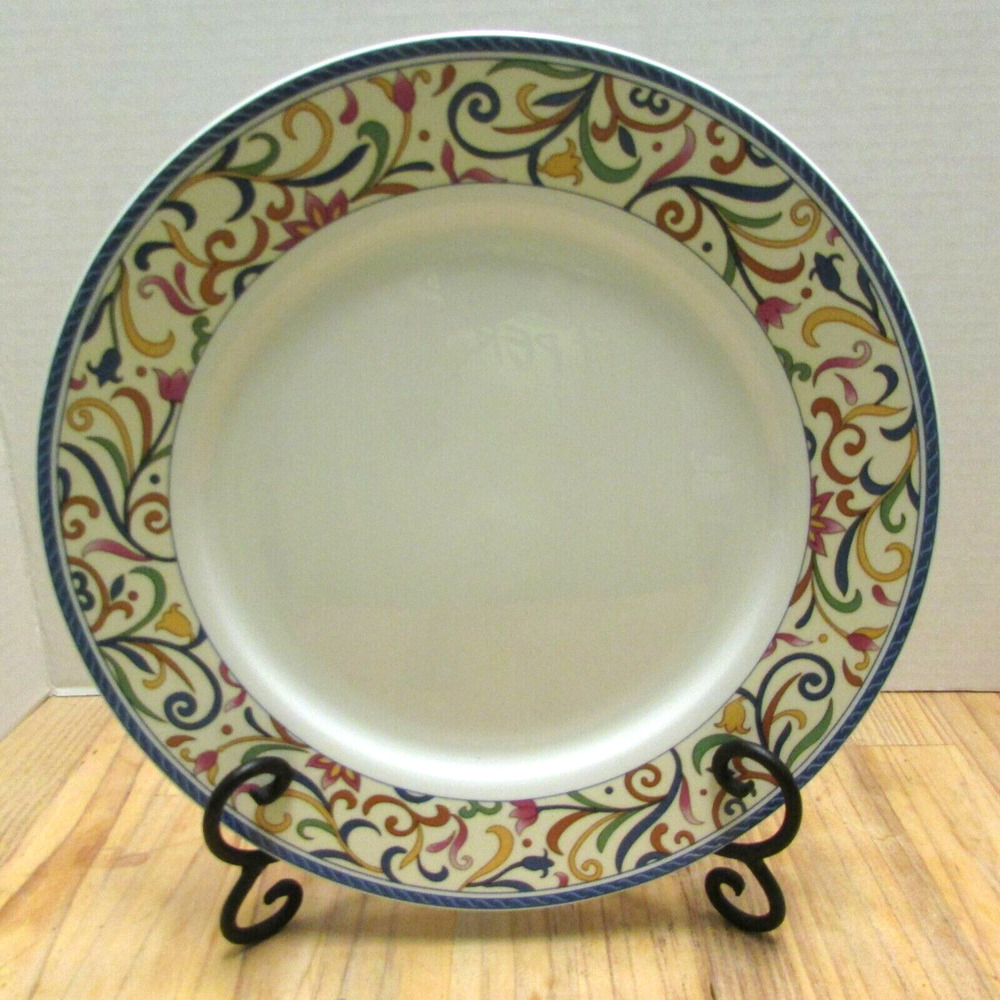 Gibson Designs China LYON Dinner Plate Multicolor Scrolls and Flowers